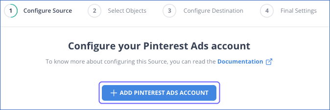 pinterest ads to snowflake: configure pinterest ads account
